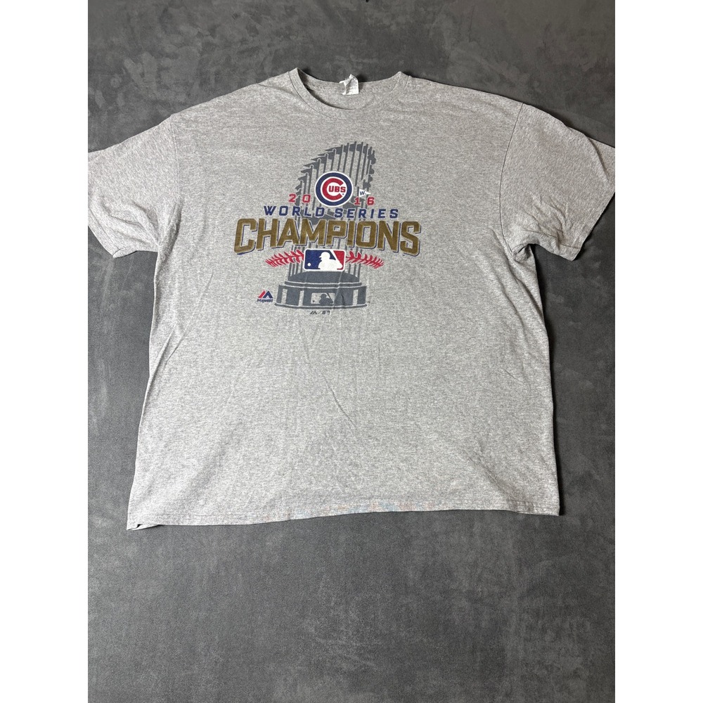 Majestic Chicago Cubs 2016 World Series Champions T-Shirt Gray Mens 2XL